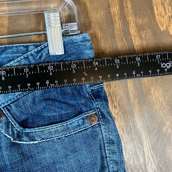 BKE Womens Jeans Blue Capris Denim Starlite Whiskered Heavy Stitching 25 - Picture 4 of 11